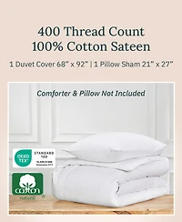 Luxury 2-Piece Twin Xl / Twin Duvet Cover Set with 1 Pillow Sham - 400 Thread Count 100% Cotton Sateen, Button Closure & Corner Ties