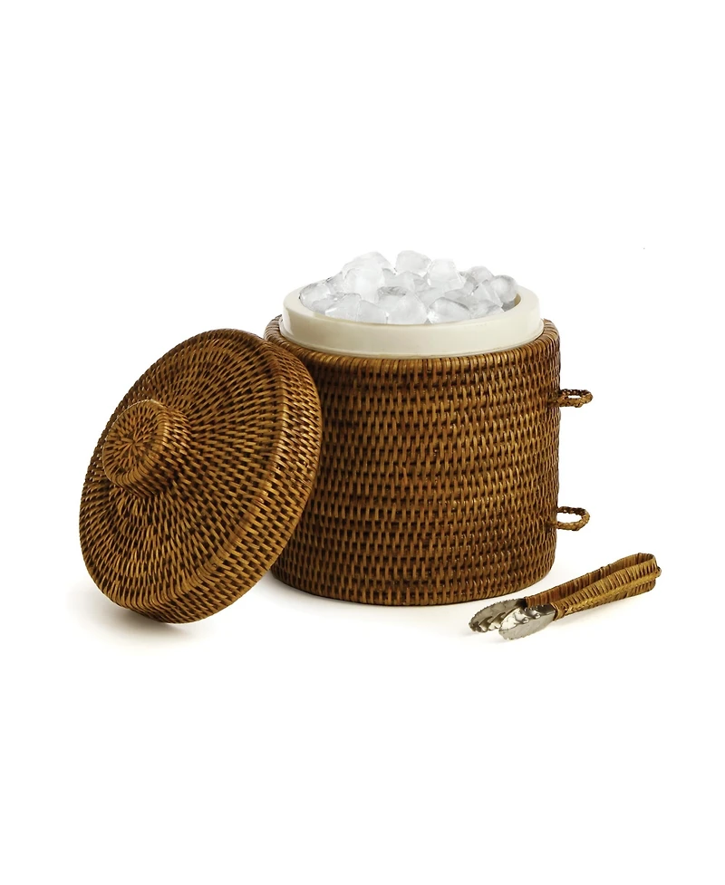 Burma Rattan Ice Box & Tongs