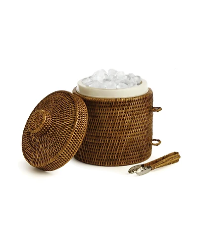 Burma Rattan Ice Box & Tongs