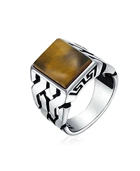 Bling Jewelry Cuban Curb Link Chain Band Rectangle Signet Ring Sterling Silver