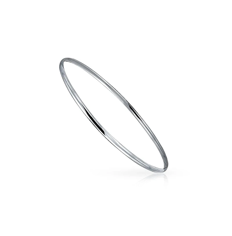 Bling Jewelry Plain Simple Dome Edge Layering Stacking Thin 2MM Shinny Sterling Silver Bangle Bracelet