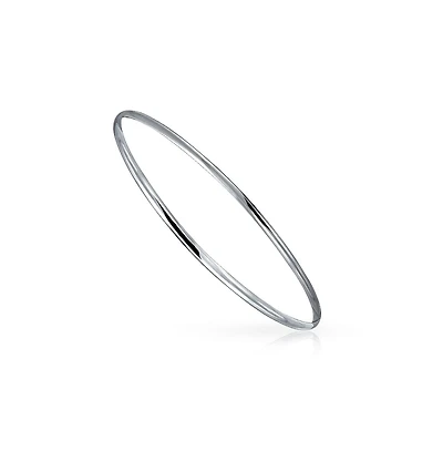 Bling Jewelry Plain Simple Dome Edge Layering Stacking Thin 2MM Shinny Sterling Silver Bangle Bracelet