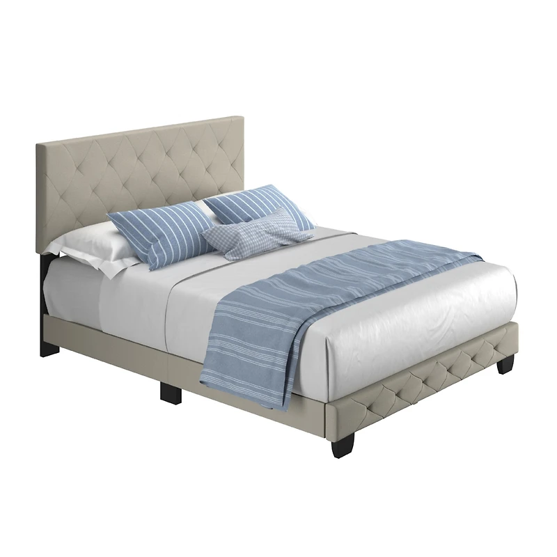 Chloe Linen Upholstered Platform Bed Frame with Adjustable Headboard