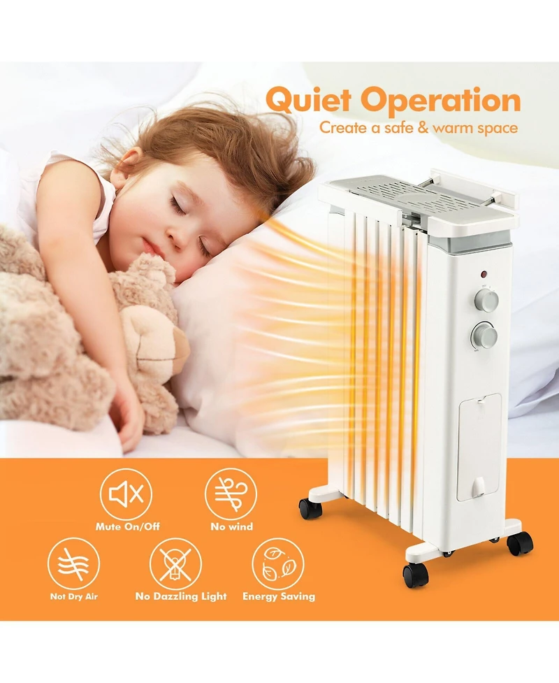 1500W Portable Oil-Filled Radiator Heater with 3 Heat Settings and Quiet Operation