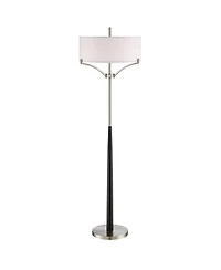 360 Lighting Avery Modern Shabby Chic Standing Floor Lamp 62" Tall Black Brushed Nickel Silver White Linen Fabric Drum Shade Decor for Living Room Rea