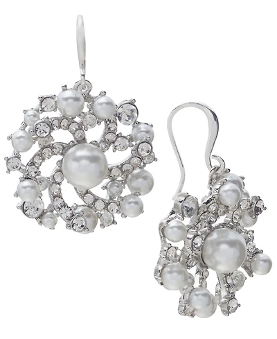 Charter Club Imitation Pearl & Glass Crystal Swirl Cluster Drop Earrings, Created for Macy's
