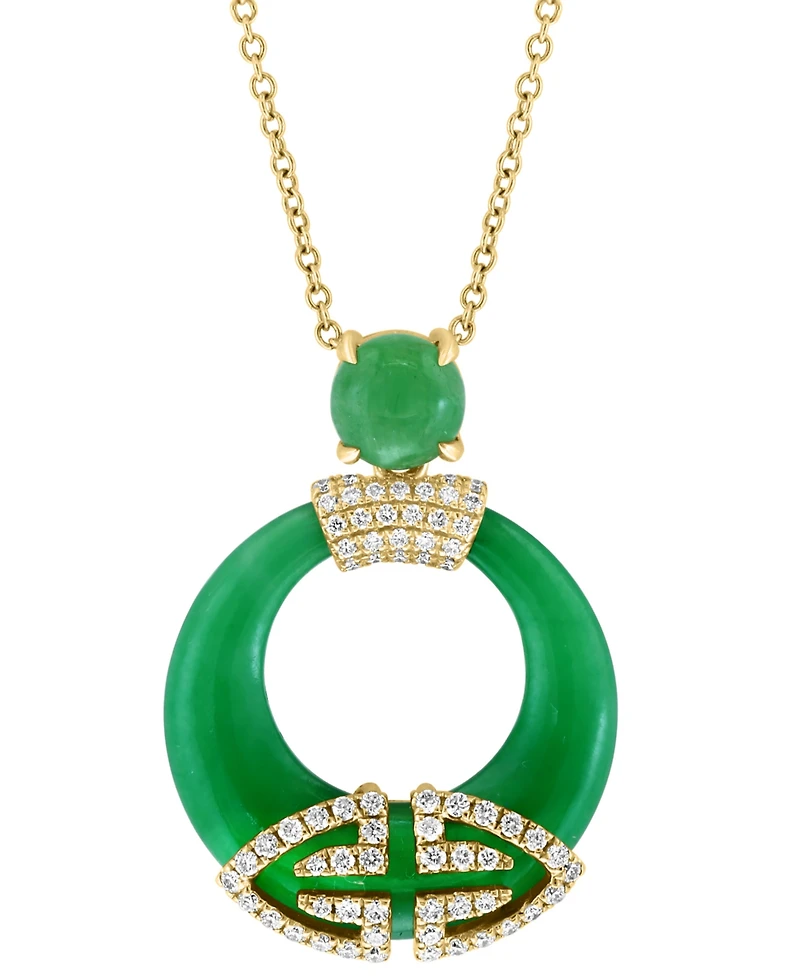 Effy Jade & Diamond (1/3 ct. t.w.) Open Circle 18" Pendant Necklace in 14k Gold