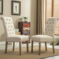 Solid Wood Tufted Parsons Dining Chair, Set of 2, Tan