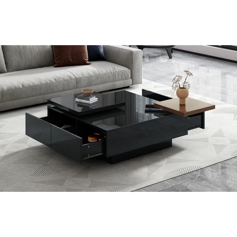 Streamdale Contemporary Coffee Table with Movable Squares and Hidden Drawers
