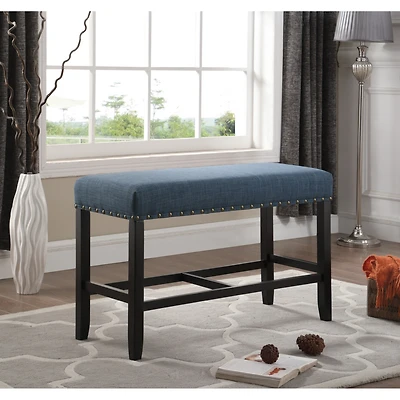 Streamdale Furniture Fabric Counter Height Dining Bench with Nailhead Trim, Blue