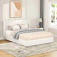 Anda Patented 2-Drawers Storage Bed Queen Size Ivory Boucle Upholstered Platform Bed, Tufted Headboard, Wooden Slat Mattress Support, No Box Spring Ne