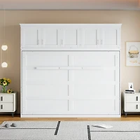 Streamdale Queen Size Murphy Bed Wall Bed with Top Cabinets, Gray