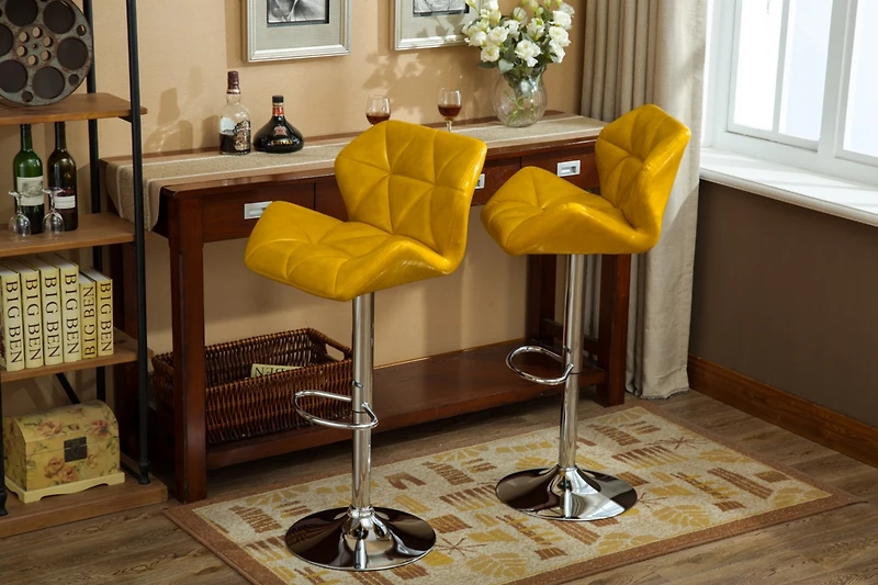 Simplie Fun Contemporary Tufted Adjustable Height Hidraulic Bar Stools, Set of 2, Yellow