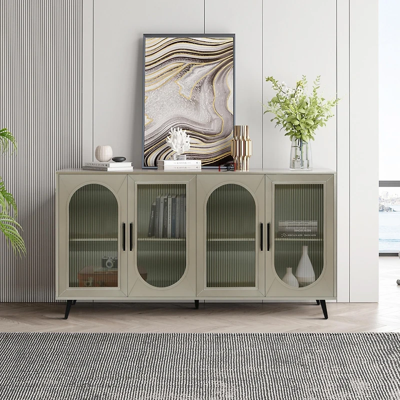 Vintage Multipurpose Storage Sideboard with Glass Door Cabinet