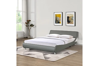 Streamdale Gray Faux Leather Platform Bed, No Box Spring Needed, Queen