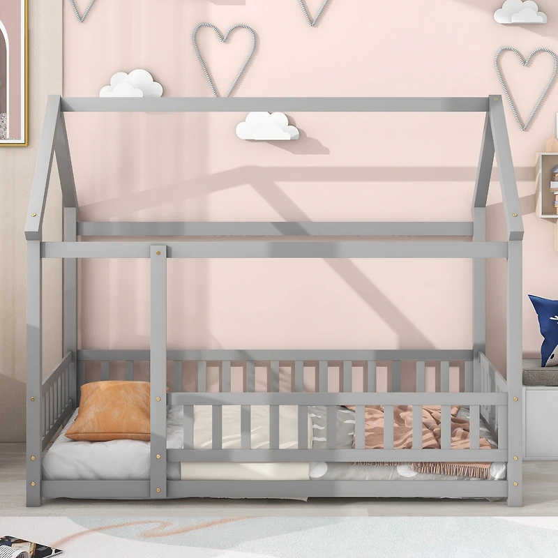 Streamdale Twin Size Wooden House Bed with Guardrails