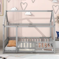 Streamdale Twin Size Wooden House Bed with Guardrails