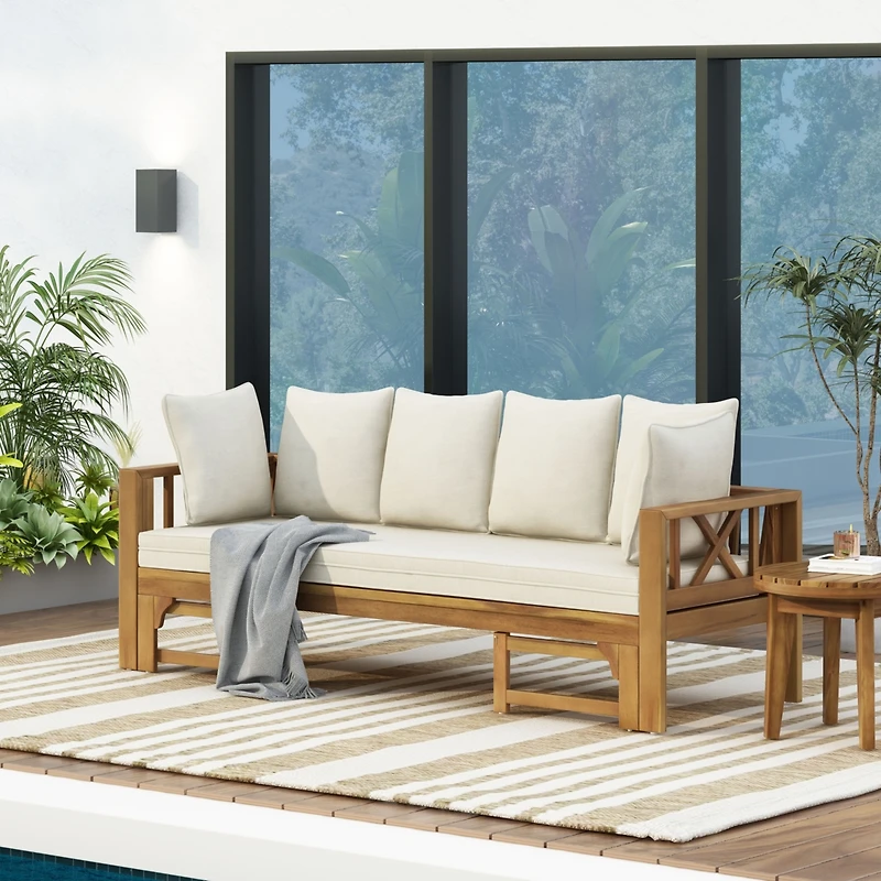 Escape Outdoors with Our Versatile Acacia Wood Daybed