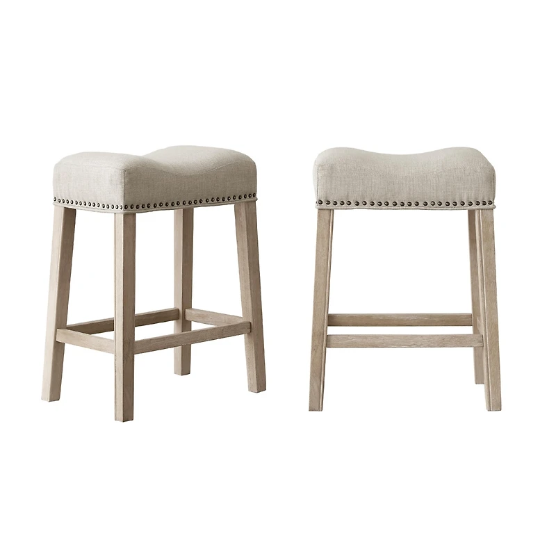 Streamdale Tan 24" Counter Stools, Upholstered, Backless, Set of 2