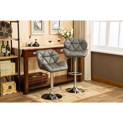 Simplie Fun Contemporary Tufted Adjustable Height Hidraulic Bar Stools, Set of 2, Grey