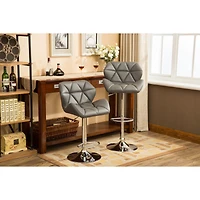 Simplie Fun Contemporary Tufted Adjustable Height Hidraulic Bar Stools, Set of 2, Grey