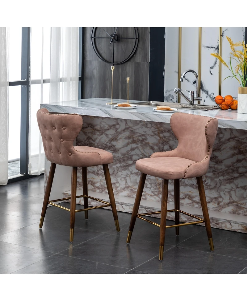 Streamdale Furniture Mid-Century Suede-Like Counter Height Stools with Wing-Back Seat and Nailhead Trim