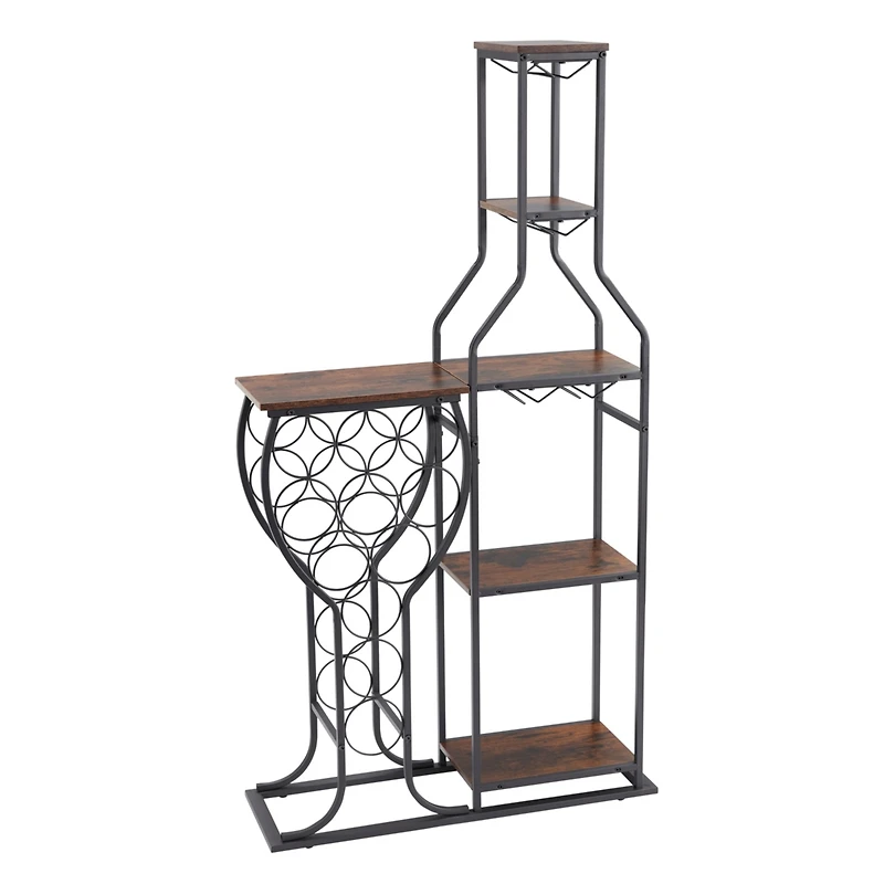 Streamdale 5-Tier Rustic Brown Wine Storage Rack with Hanging Glass Holder