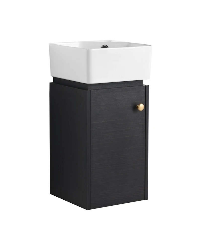 Simplie Fun Compact Wall Mount Small Bathroom Vanity with Ceramic Sink
