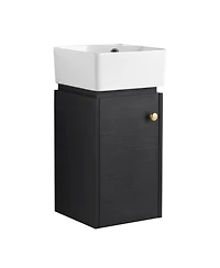 Simplie Fun Compact Wall Mount Small Bathroom Vanity with Ceramic Sink
