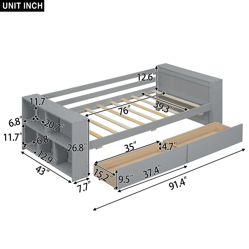 Streamdale Twin Daybed with Shelves and Drawers, White