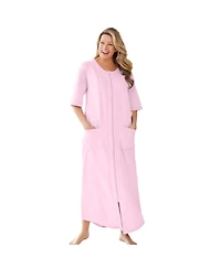 Dreams & Co. Women's Plus Size Petite Long French Terry Zip-Front Robe