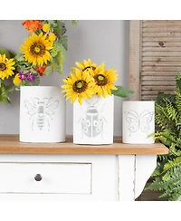 Slickblue Set of 3 Brushed Metal Insect Pots for Contemporary Indoor Decor