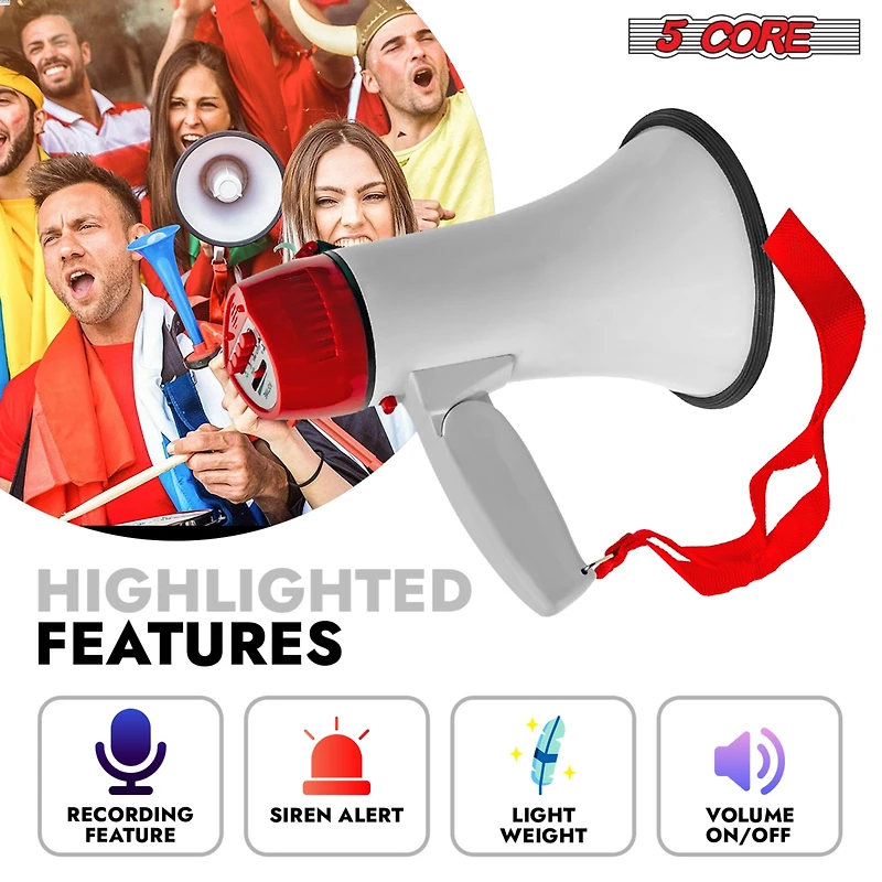 5 Core Megaphone Bullhorn Speaker 30W Mini Bull Horn Battery Power Cheer Megafono 800 Feet Range Loudspeaker 6R