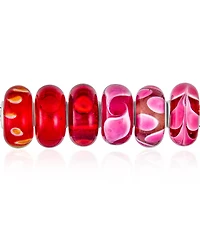 Bling Jewelry Mixed 6 Set Of Bundle Sterling Silver Core Translucent Shades Of Red Pink Murano Glass Swirl Flower Charm Bead Spacer Fits European Brac