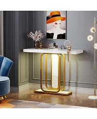 Tribesigns Modern Gold White Console Table with Led Lights, 41.3 Inch Entryway Hallway Foyer Accent Table with Faux Marble Veneer for Living Room, Ent