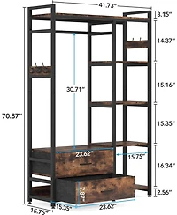 Tribesigns Freestanding Closet Organizer, Clothes Rack with Drawers and Shelves, Heavy Duty Garment Rack Hanging Clothing Wardrobe Storage Closet for