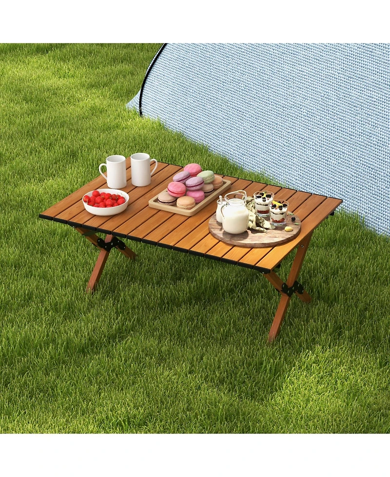 Slickblue Folding Lightweight Aluminum Camping Table with Wood Grain