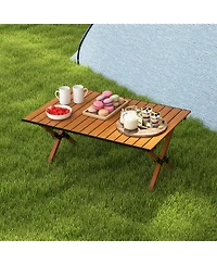Slickblue Folding Lightweight Aluminum Camping Table with Wood Grain