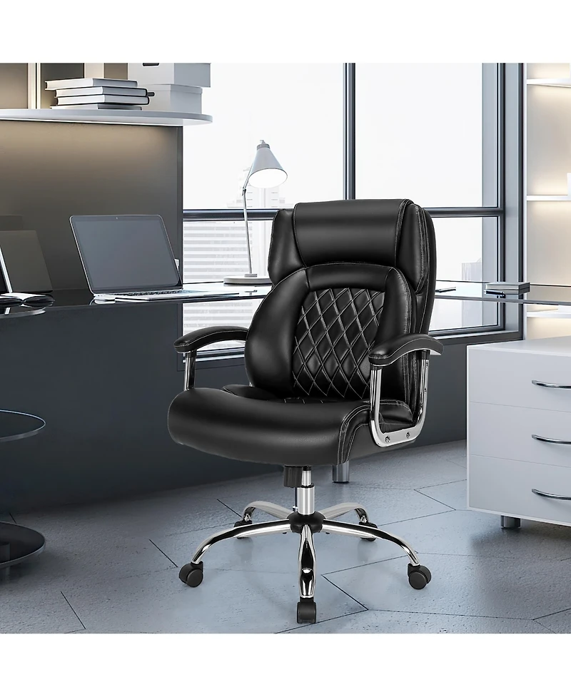 Gymax 500LBS High Back Big & Tall Office Chair Adjustable Leather Task Chair