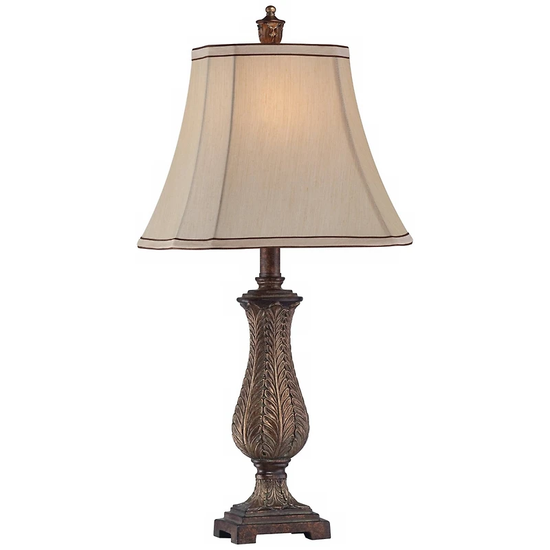 Regency Hill Traditional Table Lamp 25" High Old Oak Antique Petite Vase Beige Rectangular Shade for Living Room Family Bedroom Bedside