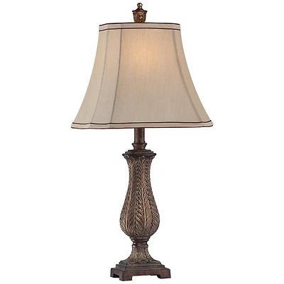 Regency Hill Traditional Table Lamp 25" High Old Oak Antique Petite Vase Beige Rectangular Shade for Living Room Family Bedroom Bedside