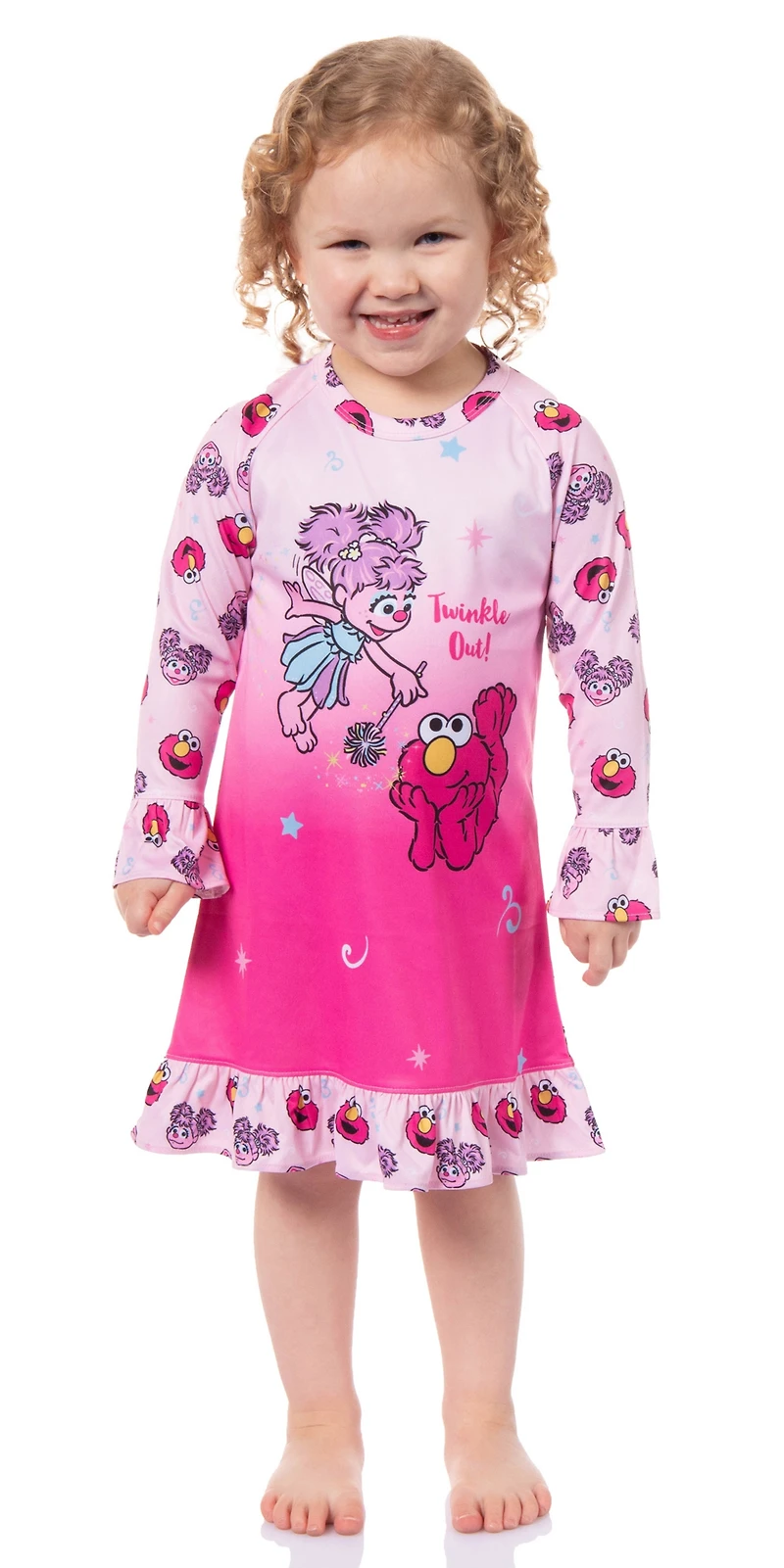 Sesame Street Toddler Girls Twinkle Out Elmo Abby Cadabby Raglan Pajama Nightgown