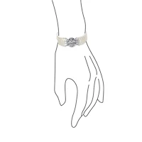 Bling Jewelry Antique Art Deco Style Wide Statement Four Multi Strand White Freshwater Cultured Pearl Bracelet Silver Plated Brass 7.5"