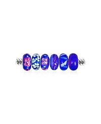 Bling Jewelry Mixed Set Of Bundle Sterling Silver Core Translucent Shades Of Blue Murano Glass Lamp work 3DFlower Charm Bead Spacer Fits European Brac