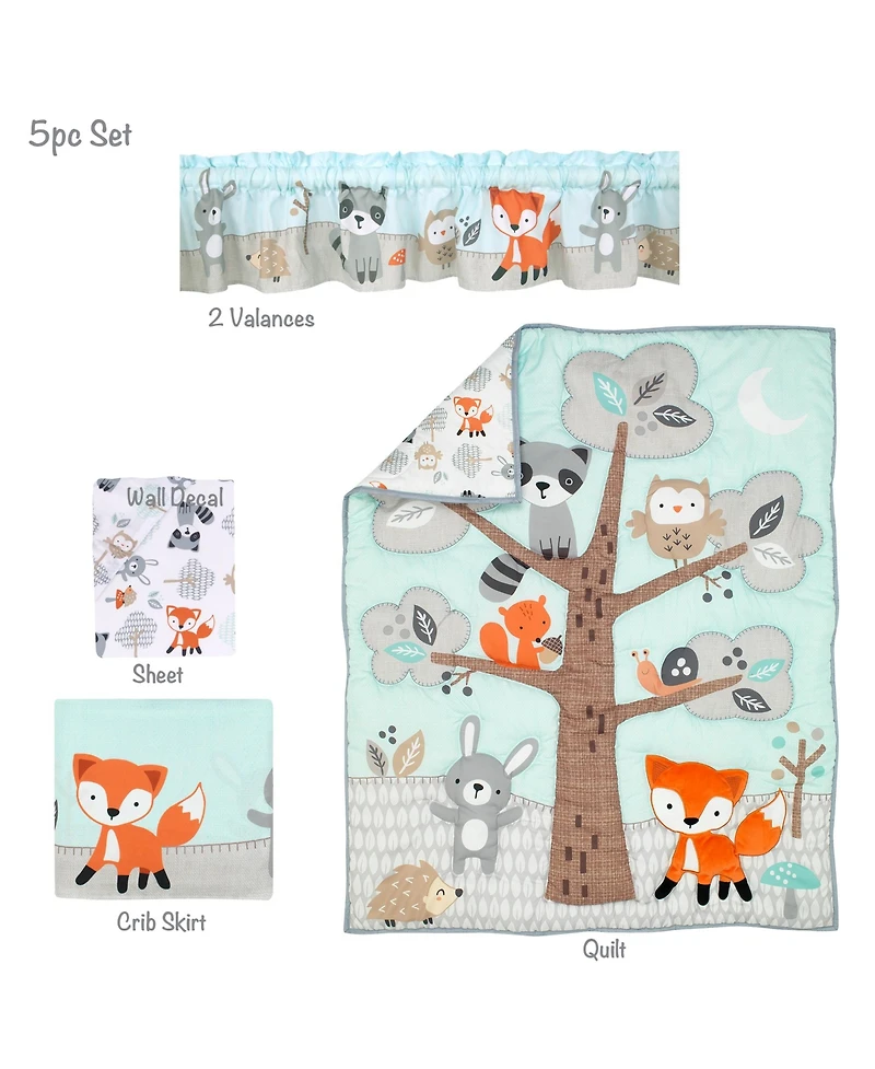 Bedtime Originals Woodland Friends Animals Mint/Gray 5-Piece Crib Bedding Set