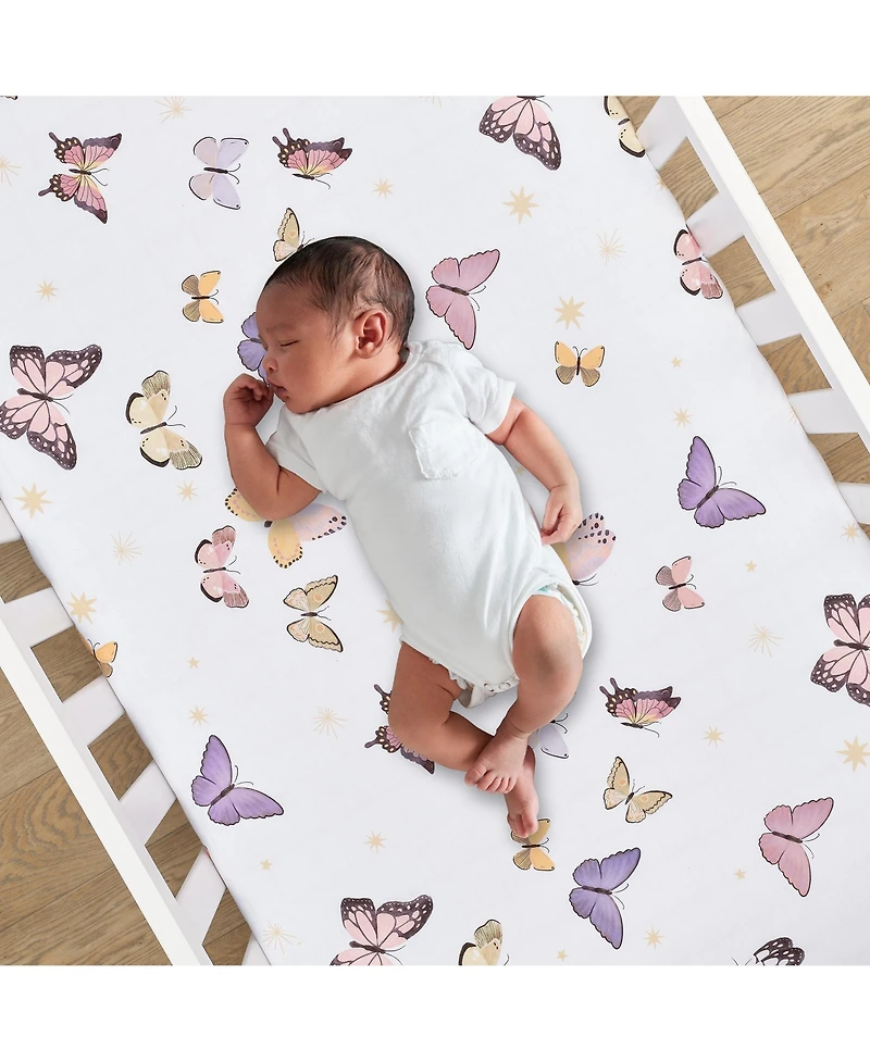 Lambs & Ivy Butterfly Dreams Breathable 100% Cotton Fitted Baby Crib Sheet