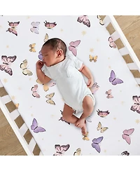 Lambs & Ivy Butterfly Dreams Breathable 100% Cotton Fitted Baby Crib Sheet