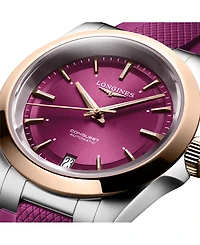 Longines Women's Swiss Automatic Conquest Purple Rubber Strap Watch 34mm