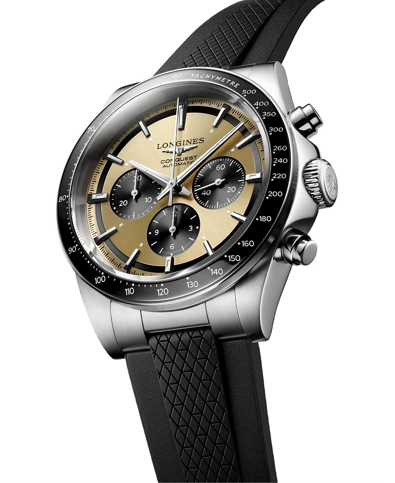 Longines Men's Swiss Automatic Chronograph Conquest Rubber Strap Watch 42mm