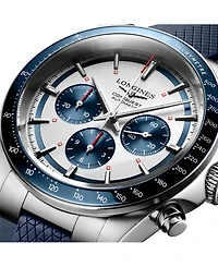 Longines Men's Swiss Automatic Chronograph Conquest Blue Rubber Strap Watch 42mm